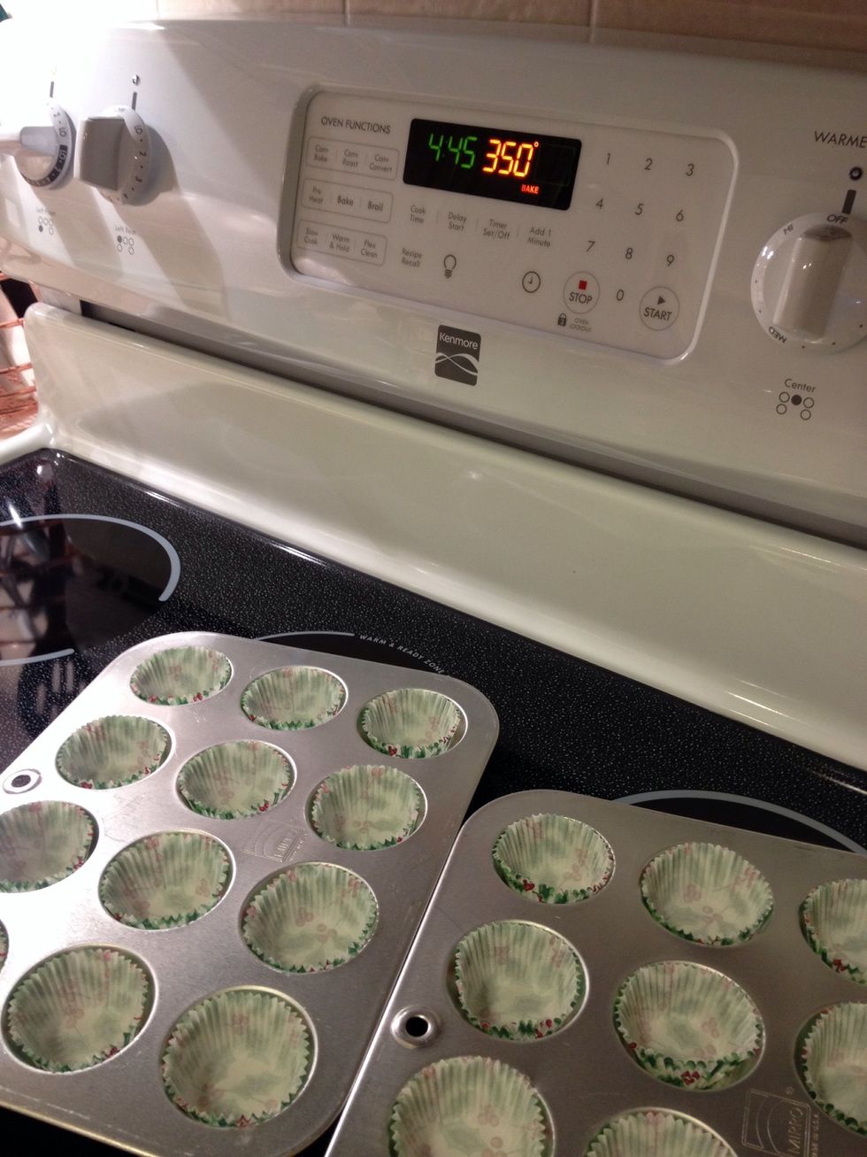 Preheat oven to 350 degrees and line mini muffin pan with liners - I used holiday ones to add some colour!