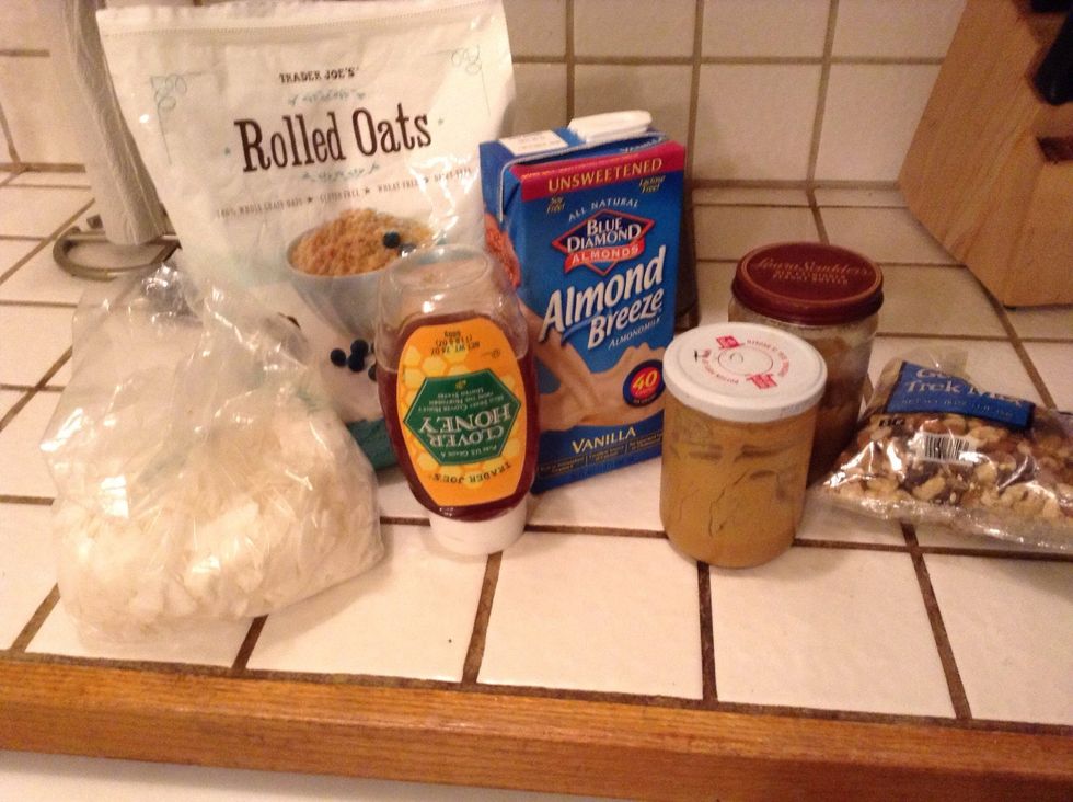 Preheat oven to 350 degrees and spray cookie sheet with non stick spray. Get all your ingredients ready (see ingredient list)