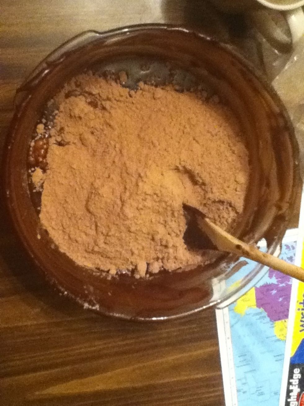 Preheat oven to 350 degrees Fahrenheit. Mix one box of brownie mix (I used Betty Crocker), one egg, 1/4 cup water, and 1/4 cup oil.