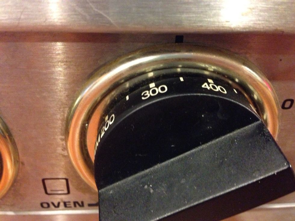 Preheat oven to 350 degrees Fahrenheit. (: