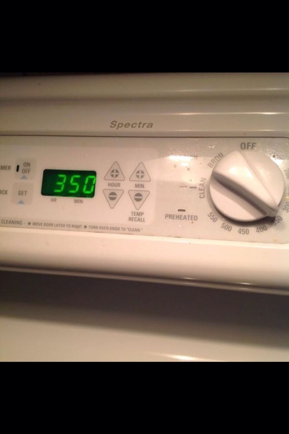 Preheat oven to 350 degrees Fahrenheit.