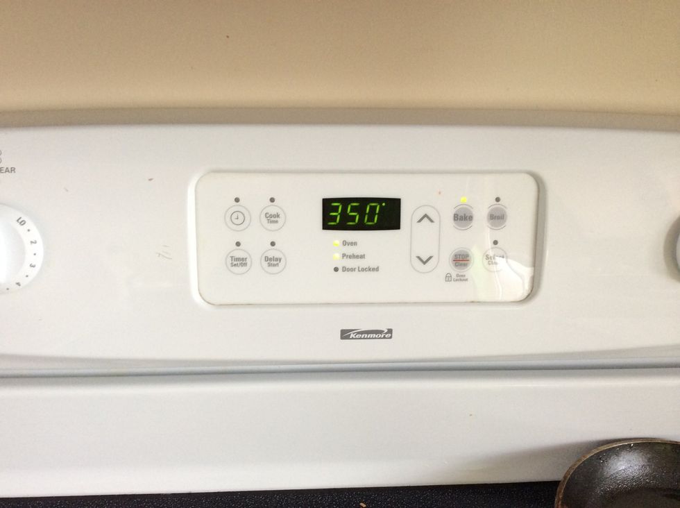 Preheat oven to 350 degrees Fahrenheit.