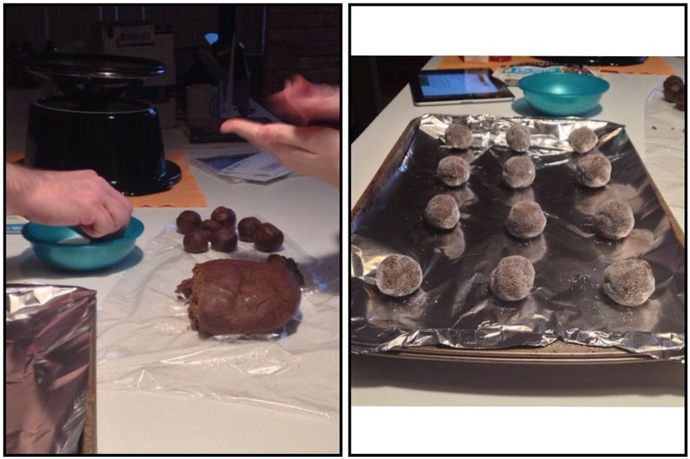 Preheat oven to 350\u00b0F. Shape dough into 1-inch balls. Roll in granulated sugar. Place 2 inches apart on ungreased baking sheets.