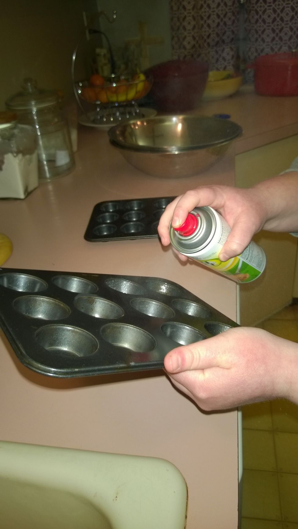 Preheat oven to 375 degrees F. Coat 36 mini muffin holes with cooking spray