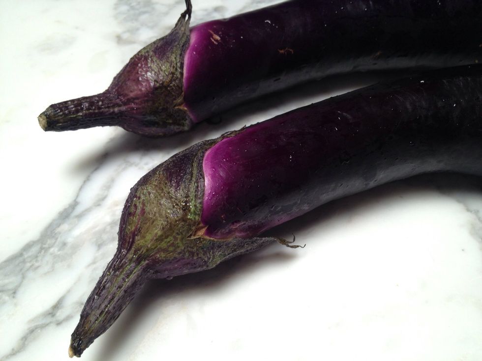 Preheat oven to 375 degrees. Wash eggplants