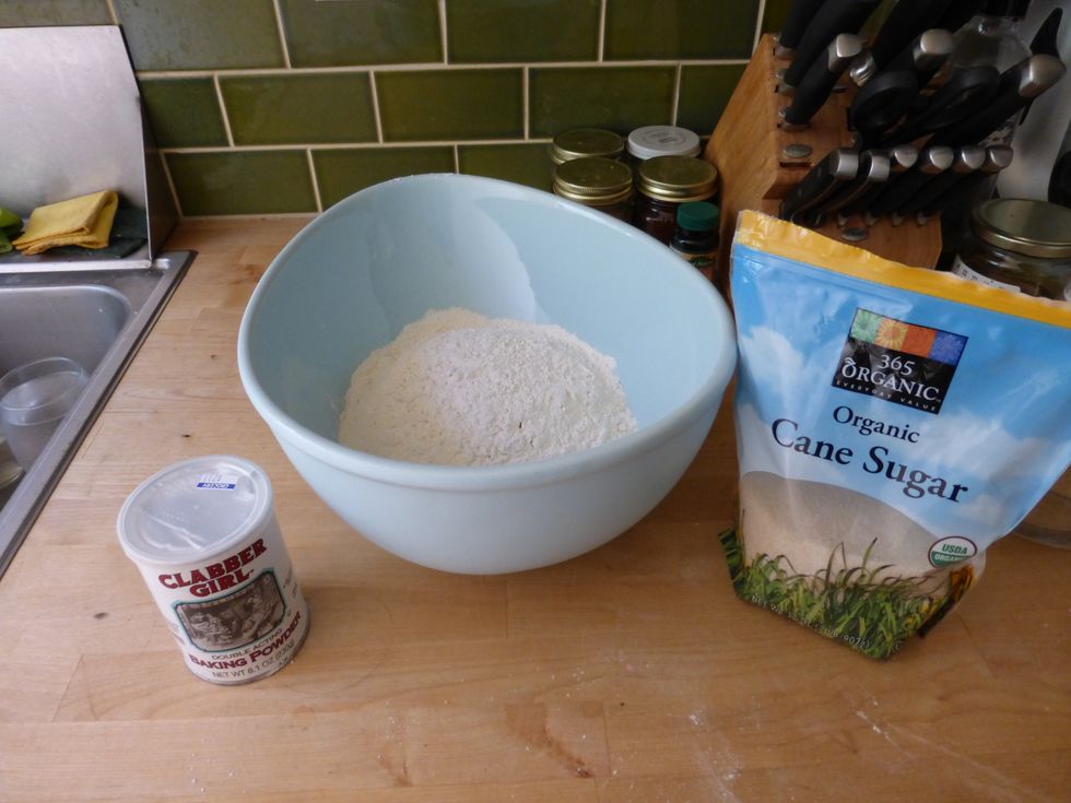 Preheat Oven to 400 Degrees Fahrenheit. Add 4 Cups of Flour to a large bowl.