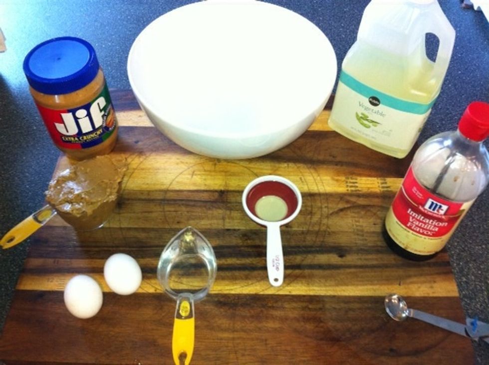 Preheat oven to 400 degrees. Gather all wet ingredients first.