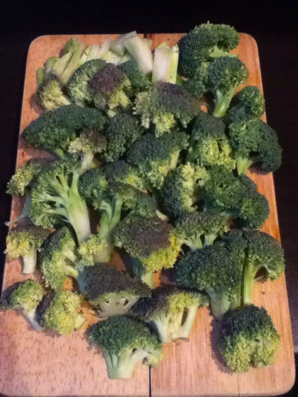 Preheat oven to 500 degree F. Cut heads and chop into 1/4 pieces.