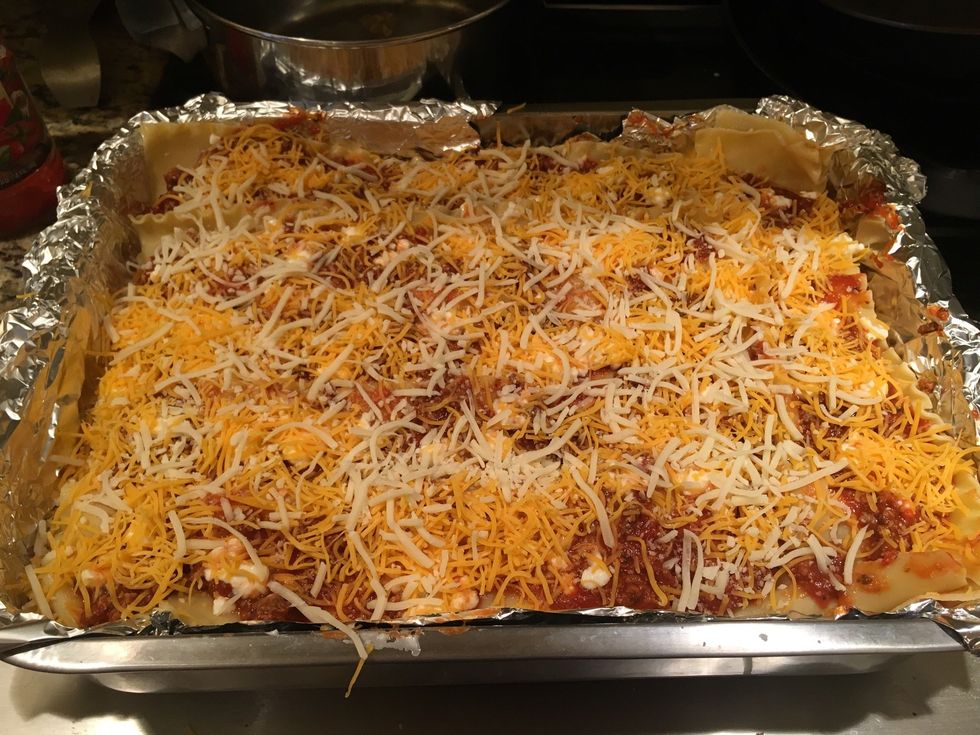 Preheat over to 350 then cook for 45 minutes to an hour