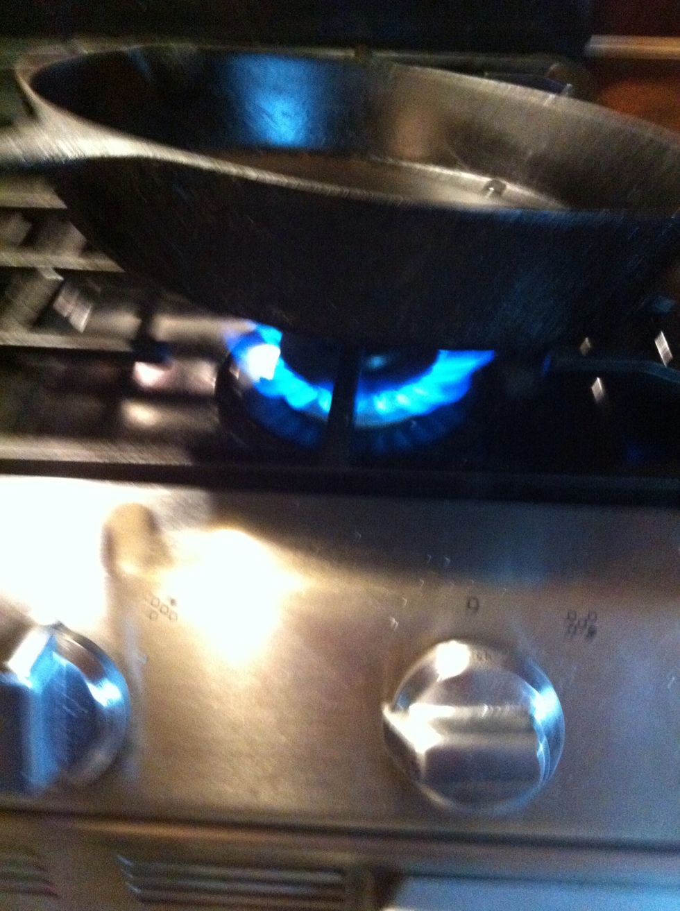 Preheat skillet on high heat.