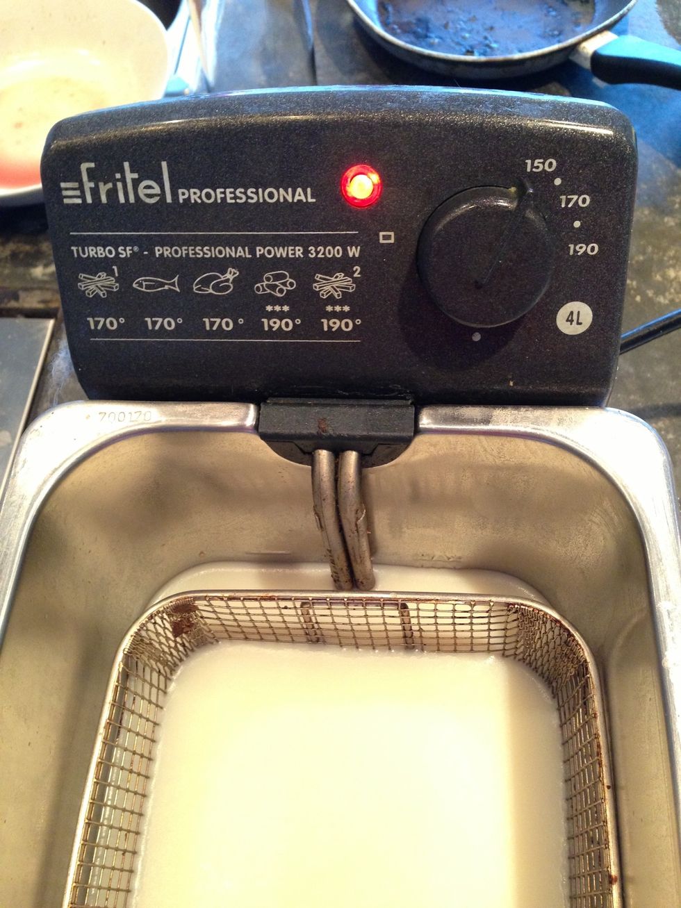 Preheat the deep fryer to 150C