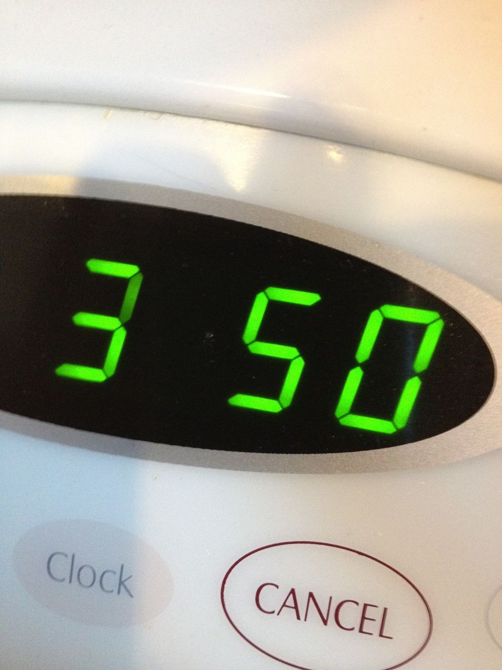 Preheat the Evan to 350\u00b0F.