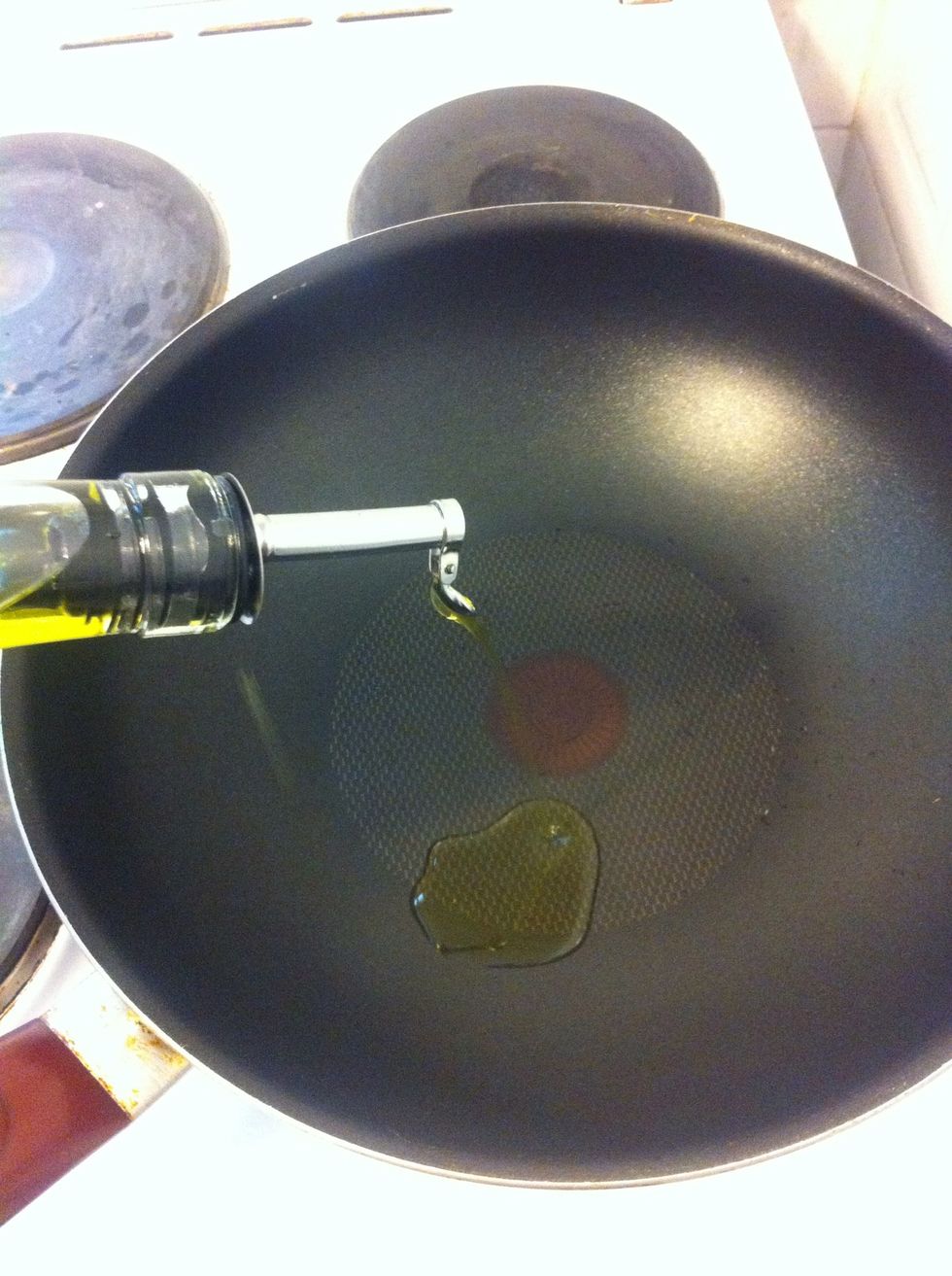 Preheat the frying pan then add olive oil