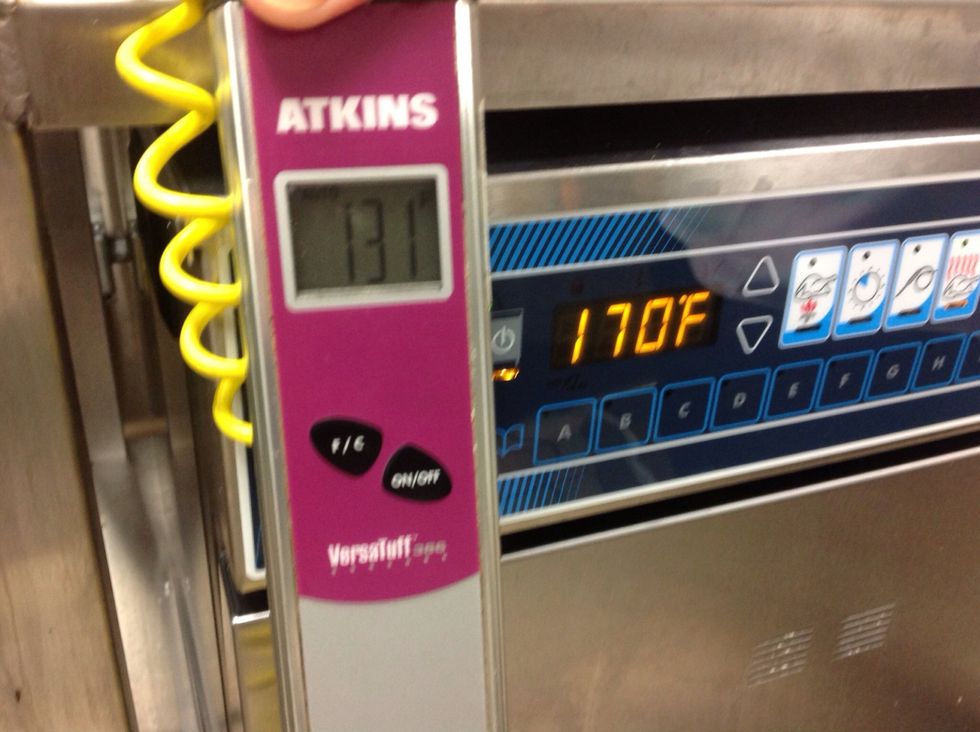 Preheat the oven to 170F (77C) in hold mode and prepare a remote thermometer.