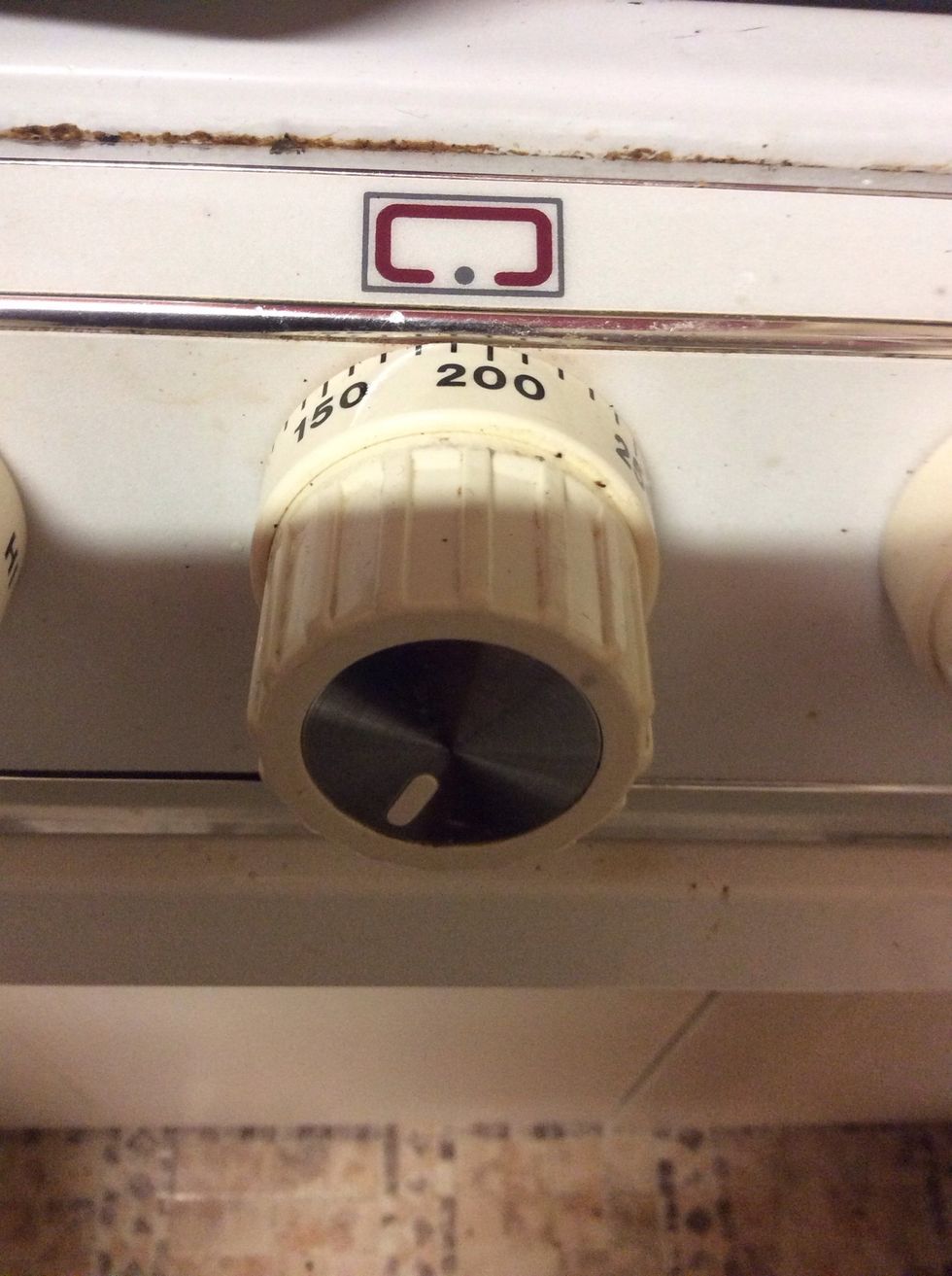 Preheat the oven to 180\u00b0C while the apples are cooking. My oven is a bit dodgy so we put it on 190\u00b0C.