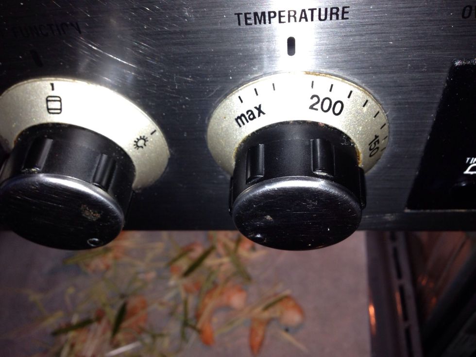 Preheat the oven to 220\u00b0C (so pretty hot).