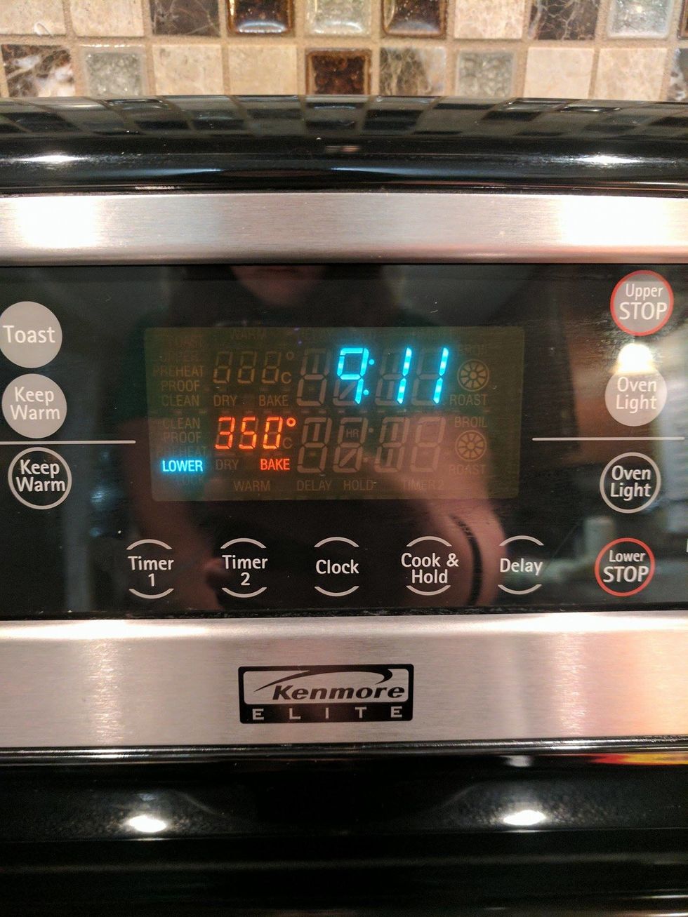 Preheat the oven to 350 degrees Fahrenheit.