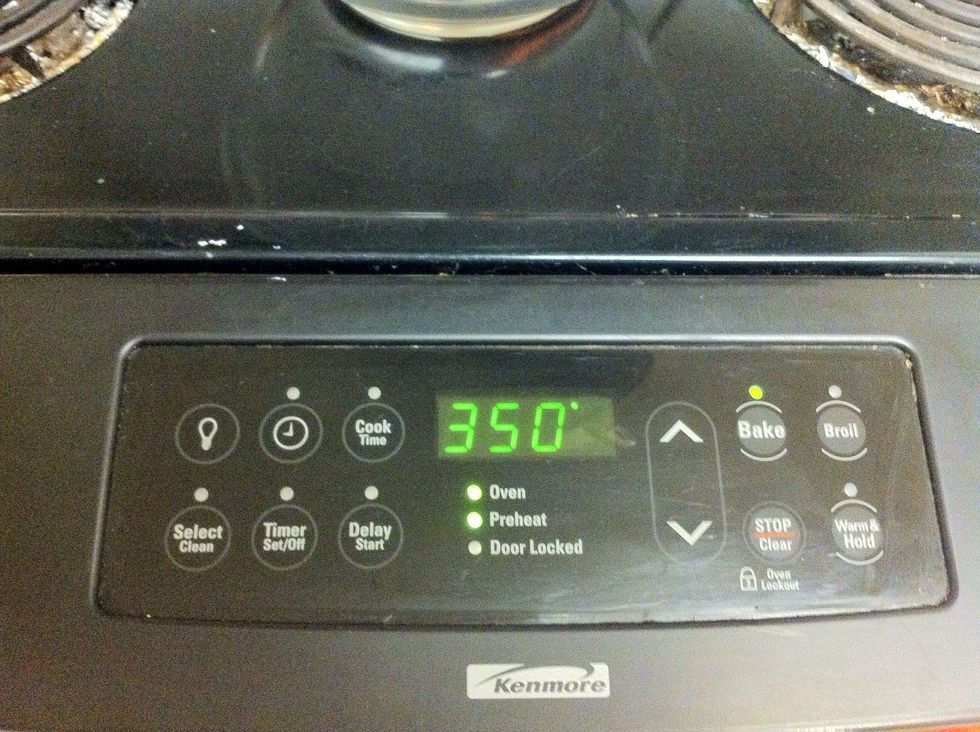 Preheat the oven to 350 degrees Fahrenheit.
