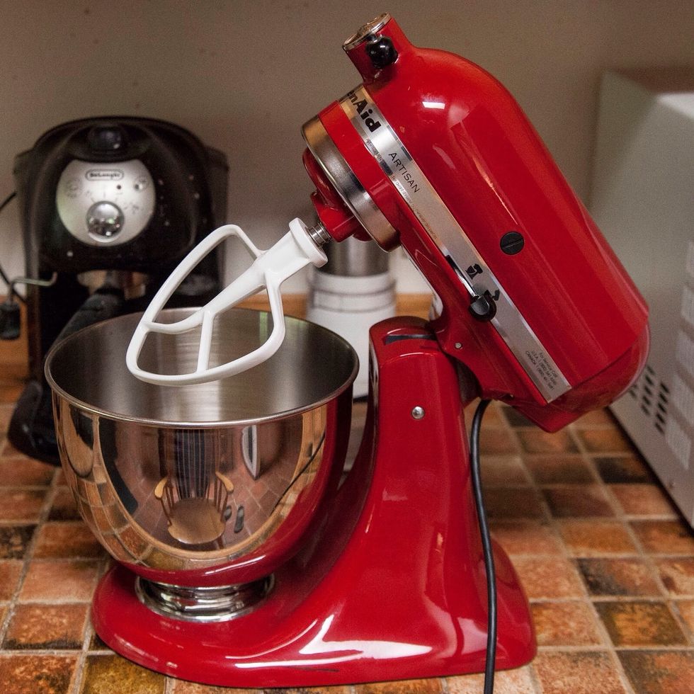 Preheat the oven to 350 degrees. In a large mixing bowl add: 1 stick of unsalted butter 1 cup of sugar Cream the butter and sugar together with an electric beater.