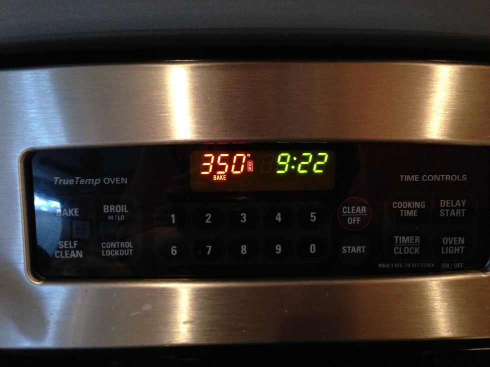 Preheat the oven to 350 degrees with the backing rack in the middle spot.