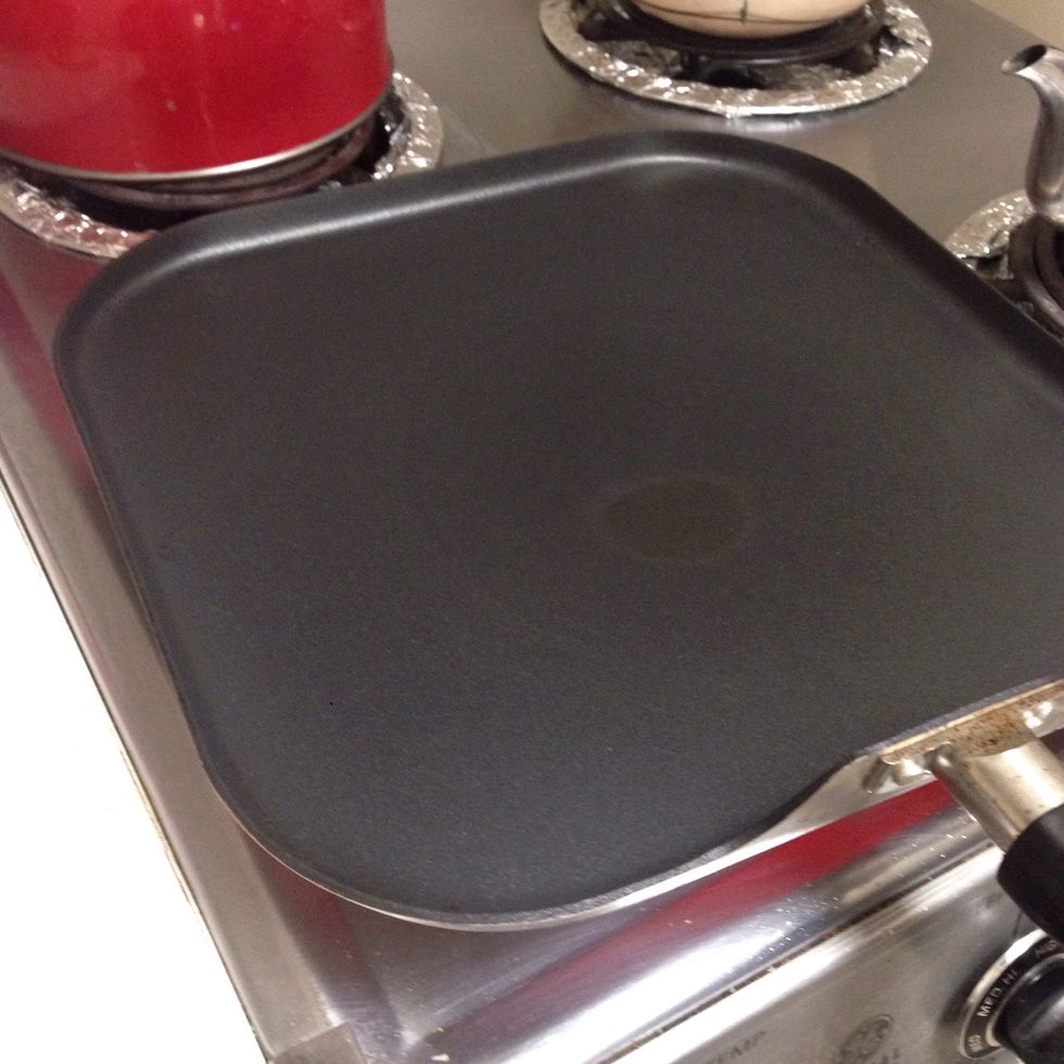 Preheat the skillet / griddle over a high heat, then reduce to a medium-high heat.