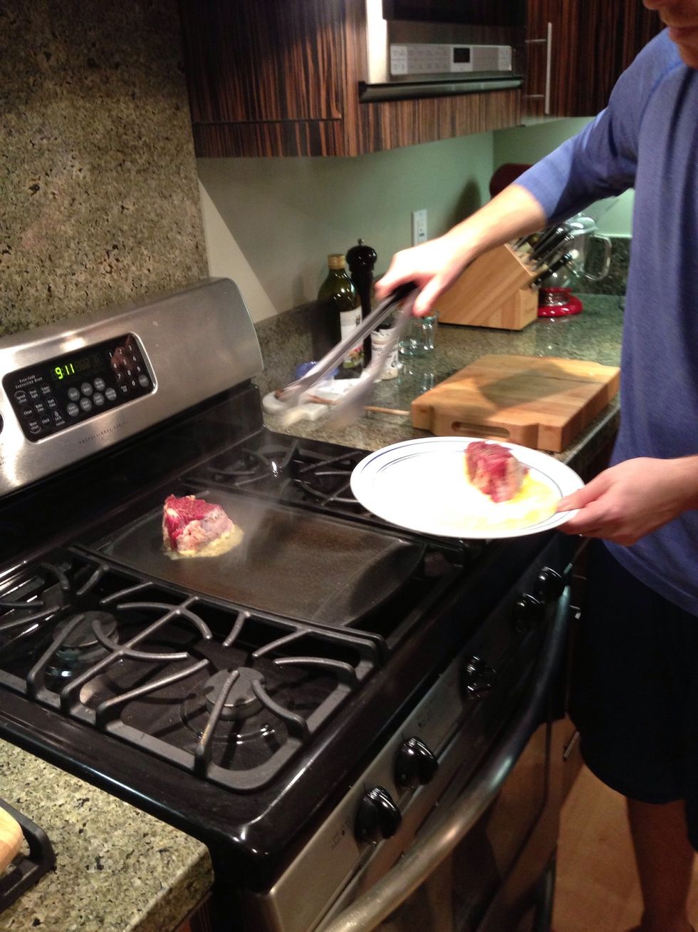 Preheat your cast iron on high until smoking. My range has a center flat top, but I've found the cast iron skillet still gets hotter and has better heat transfer, and cleans easier.