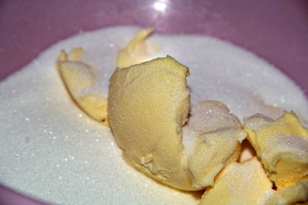 preheat your oven to 180c. Cream your butter and sugar until light and fluffy.