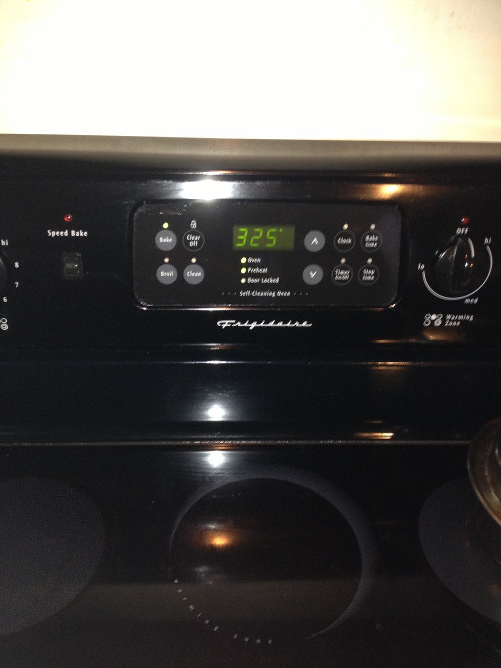 Preheat your oven to 325 or 165 degrees celsius.