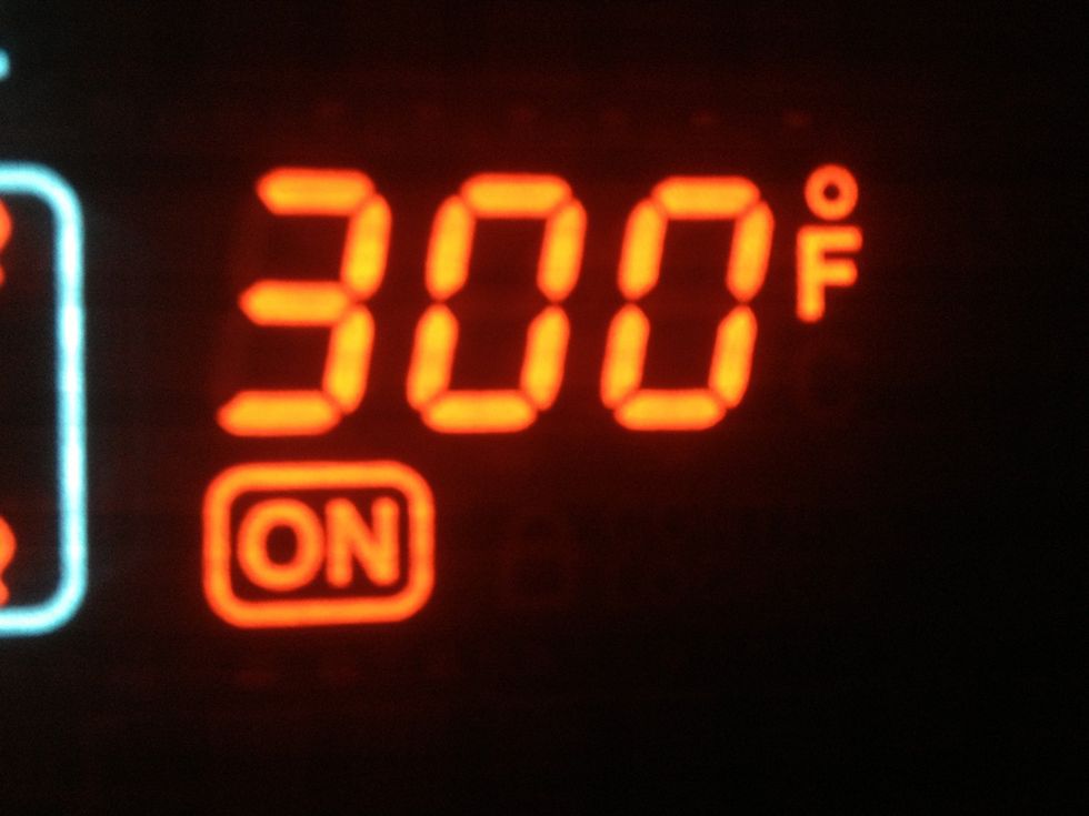 Preheat your oven to 350 degrees Fahrenheit. My oven runs about 50 degrees too hot, sorry for the picture being off!