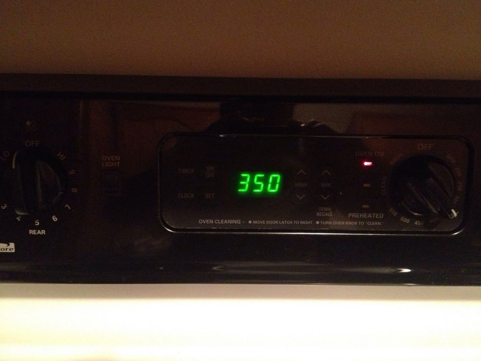 Preheat your oven to 350 degrees Fahrenheit.