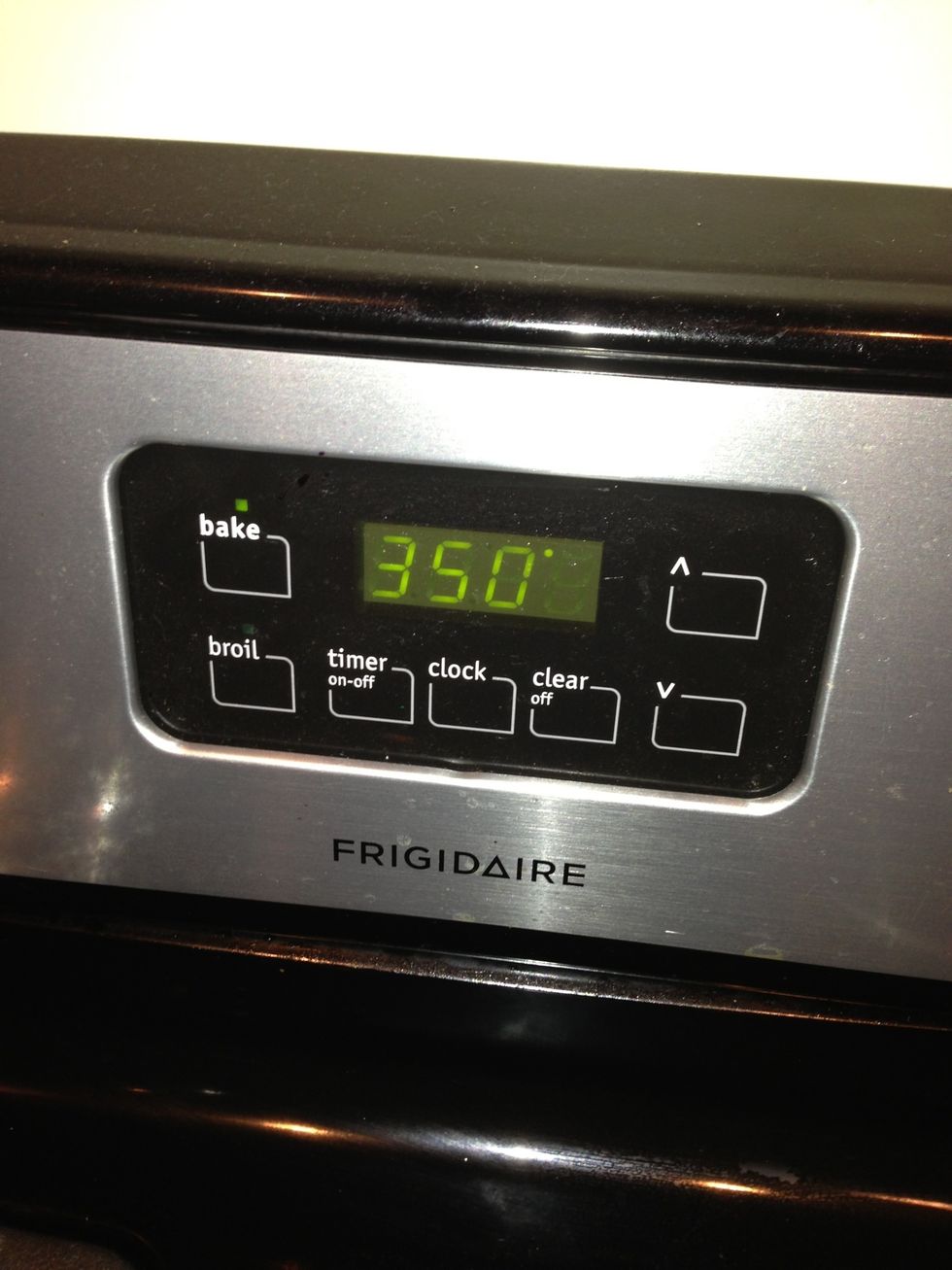 Preheat your oven to 350 degrees Fahrenheit.