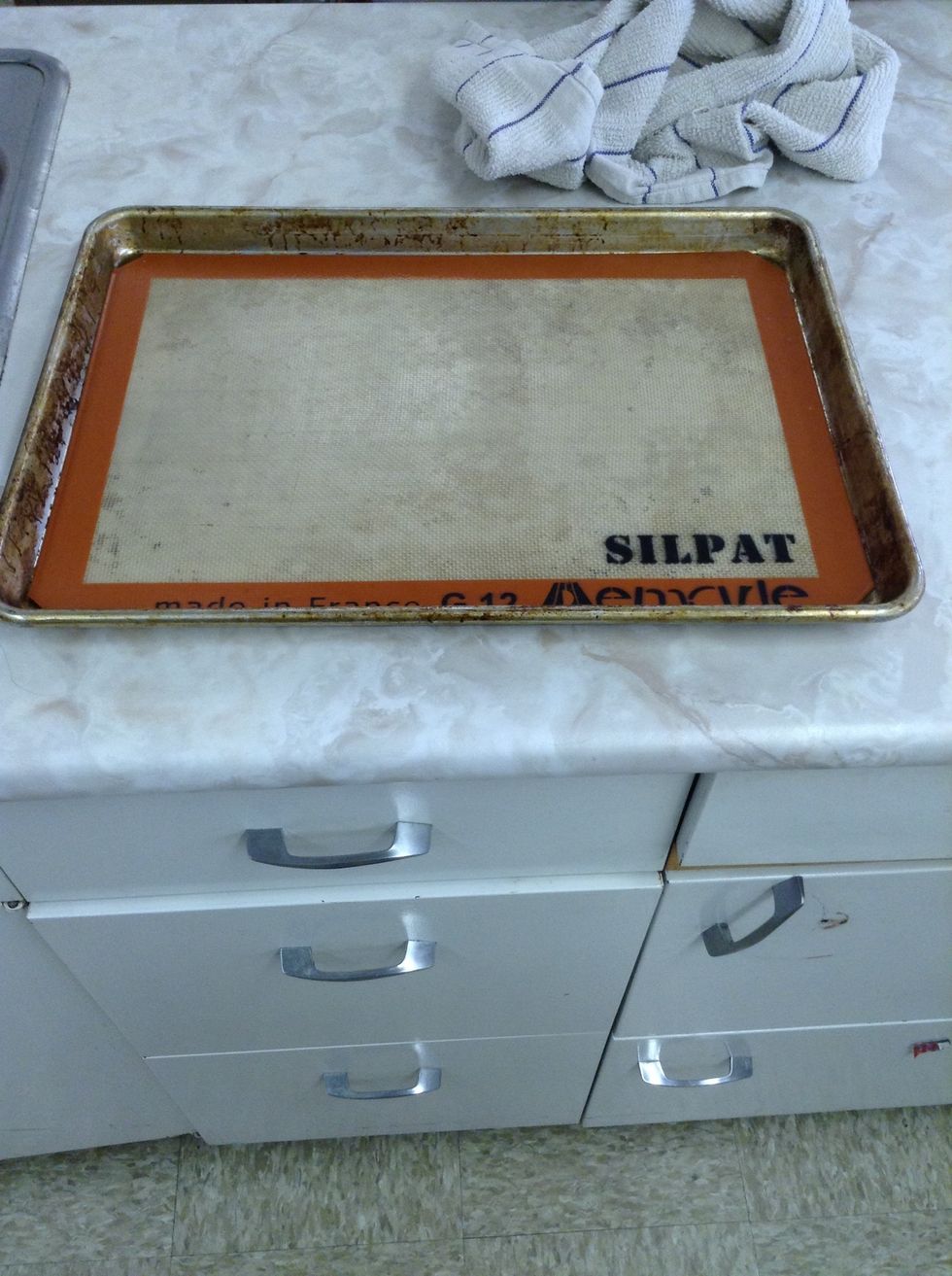 Preheat your oven to 350degrees. Get a jelly roll pan with a silpat or tin foil.