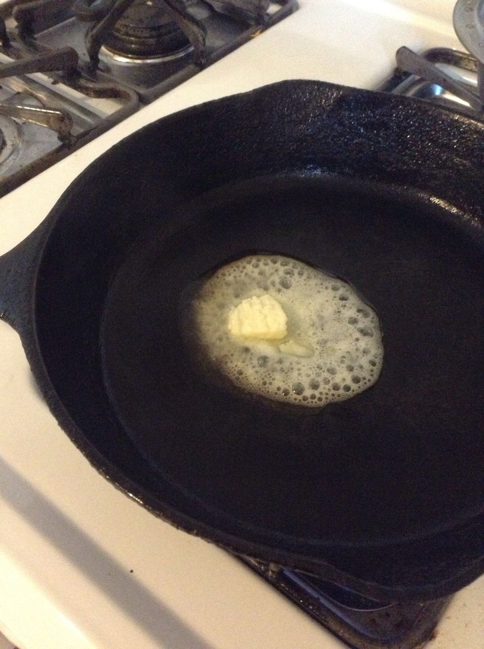 Preheat your pan (medium-high heat) and get it hot. Melt the butter in your skillet and watch it sizzle! This is going to give you a delicious crust on a scallop that's tender inside.