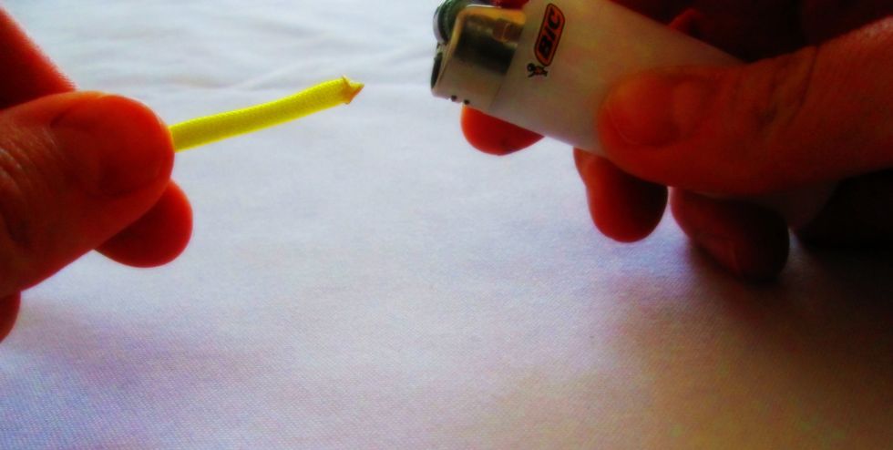 Prep Supplies. Measure out 7\u2019 of cord & cut. Burn frayed ends.