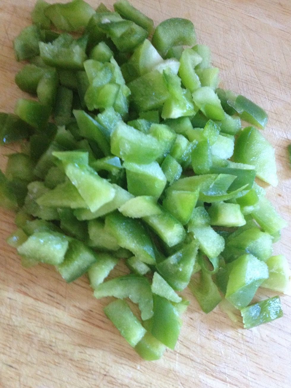 Prep time! So chop up the bell pepper.