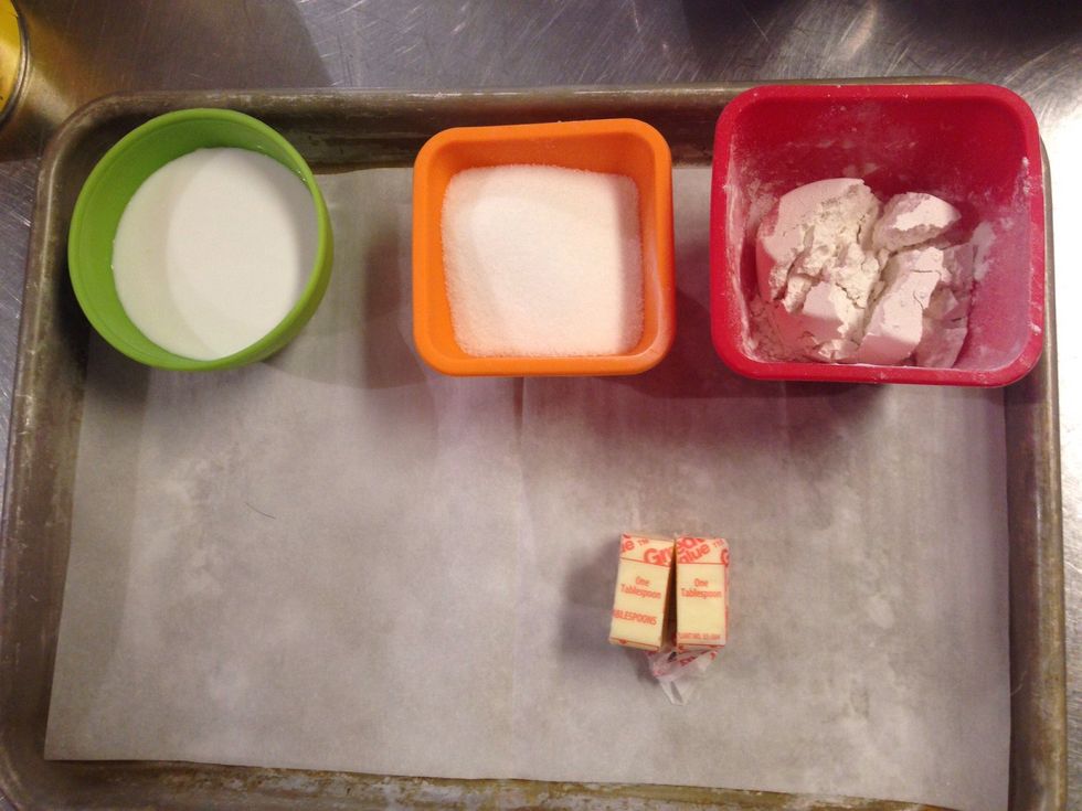 Prep work: measure the sugar, flour, milk, cut the butter, open fruit cup, or can fruit and measure out 1/2 cup fruit for each ramekin.