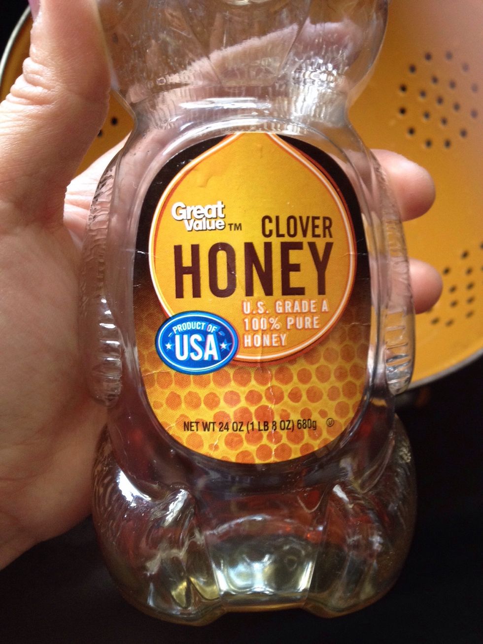 Prep your ingredients in a small bowl.  Add honey or brown rice syrup.