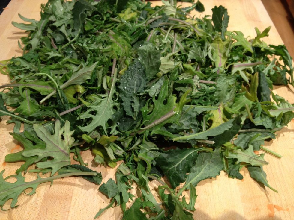 Prep your kale. Here I used baby kales, so I just lightly chopped them. If using regular kale be sure to remove the stems and chop into small pieces.