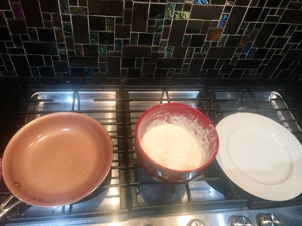 Prep your station. Heat pan on low to medium.