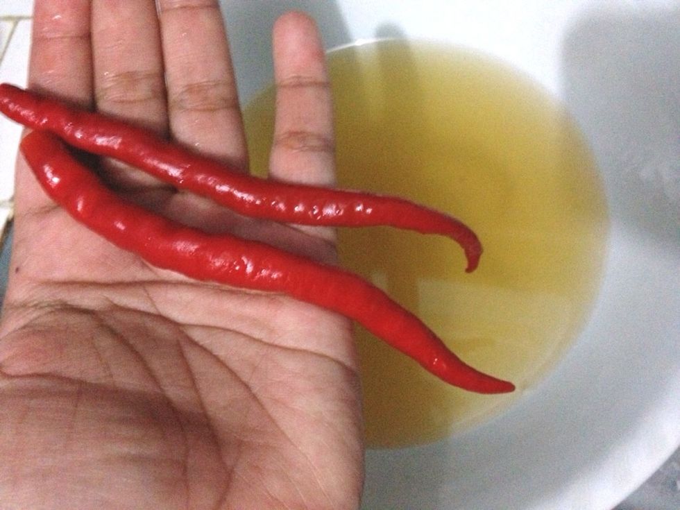 Prepare 2 big red chili. You may add or subtitute with any chili you prefer :)