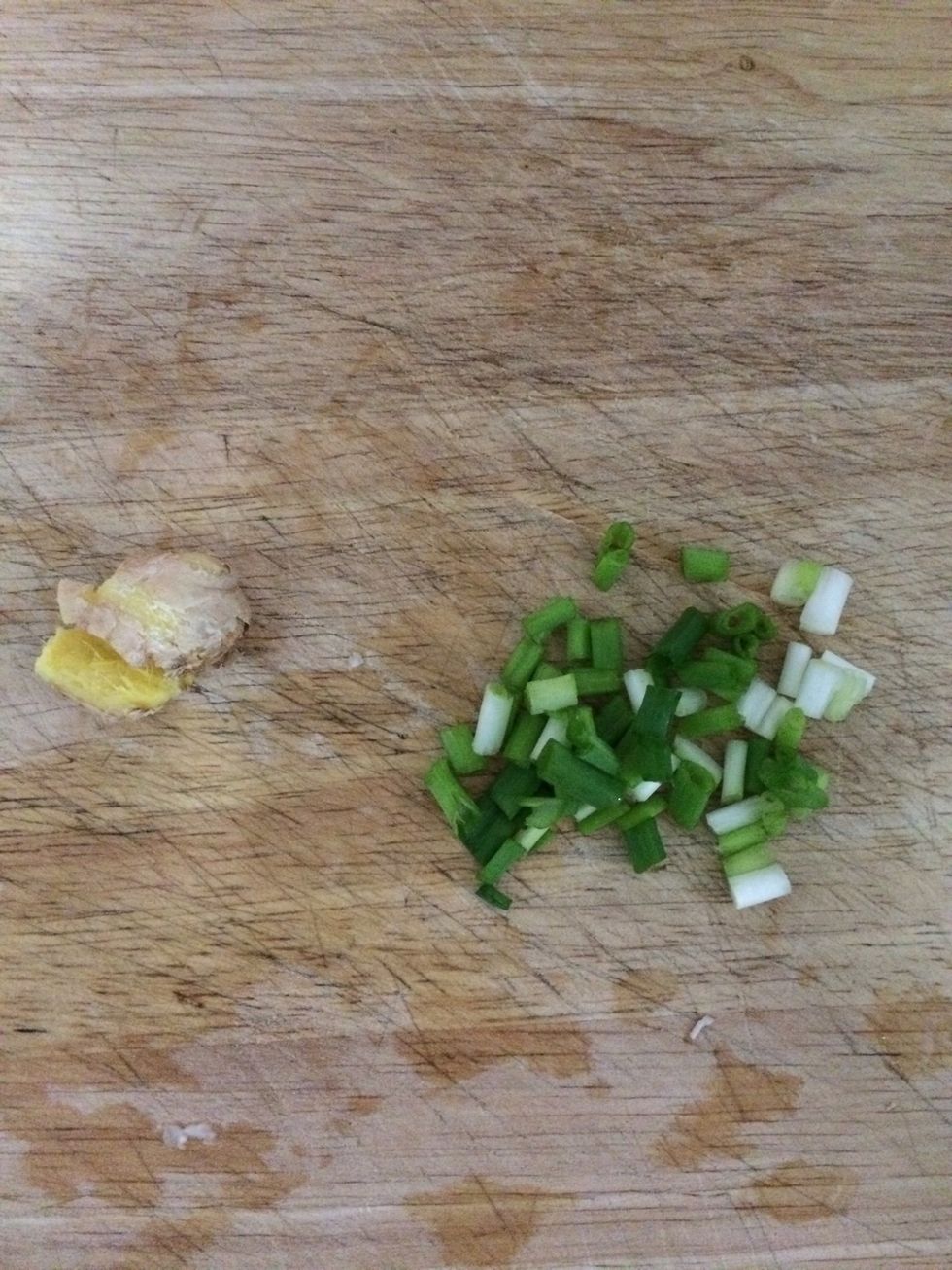 Prepare a patch of ginger and chopped green onion.