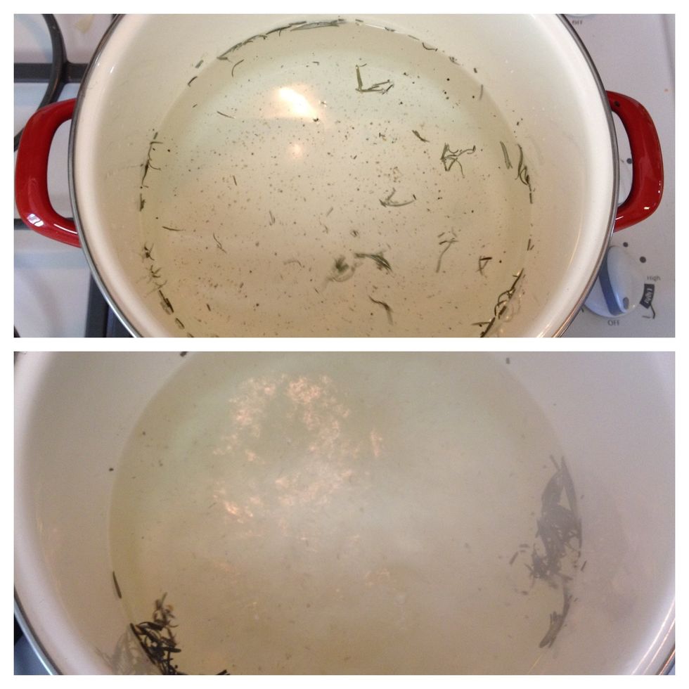 prepare a pot of spiced boiling water (we used salt, pepper, and rosemary. we don't use oil because the pasta becomes slippery, thus not holding the sauce well.) when the water boils, put in noodles!