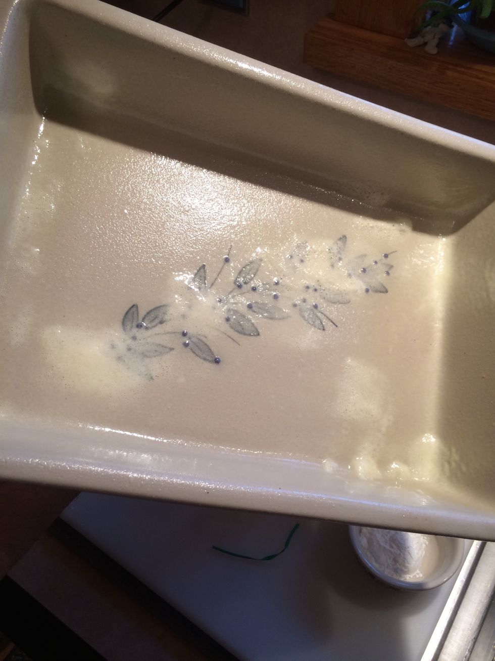 Prepare baking pan by using a baking release spray.