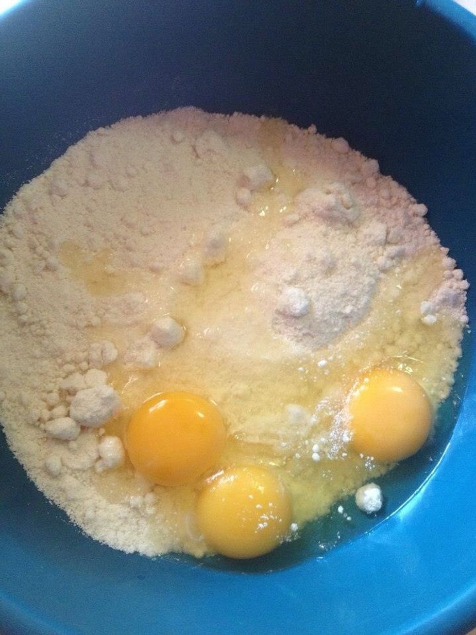 Prepare cake mix according to directions on the box,add the eggs