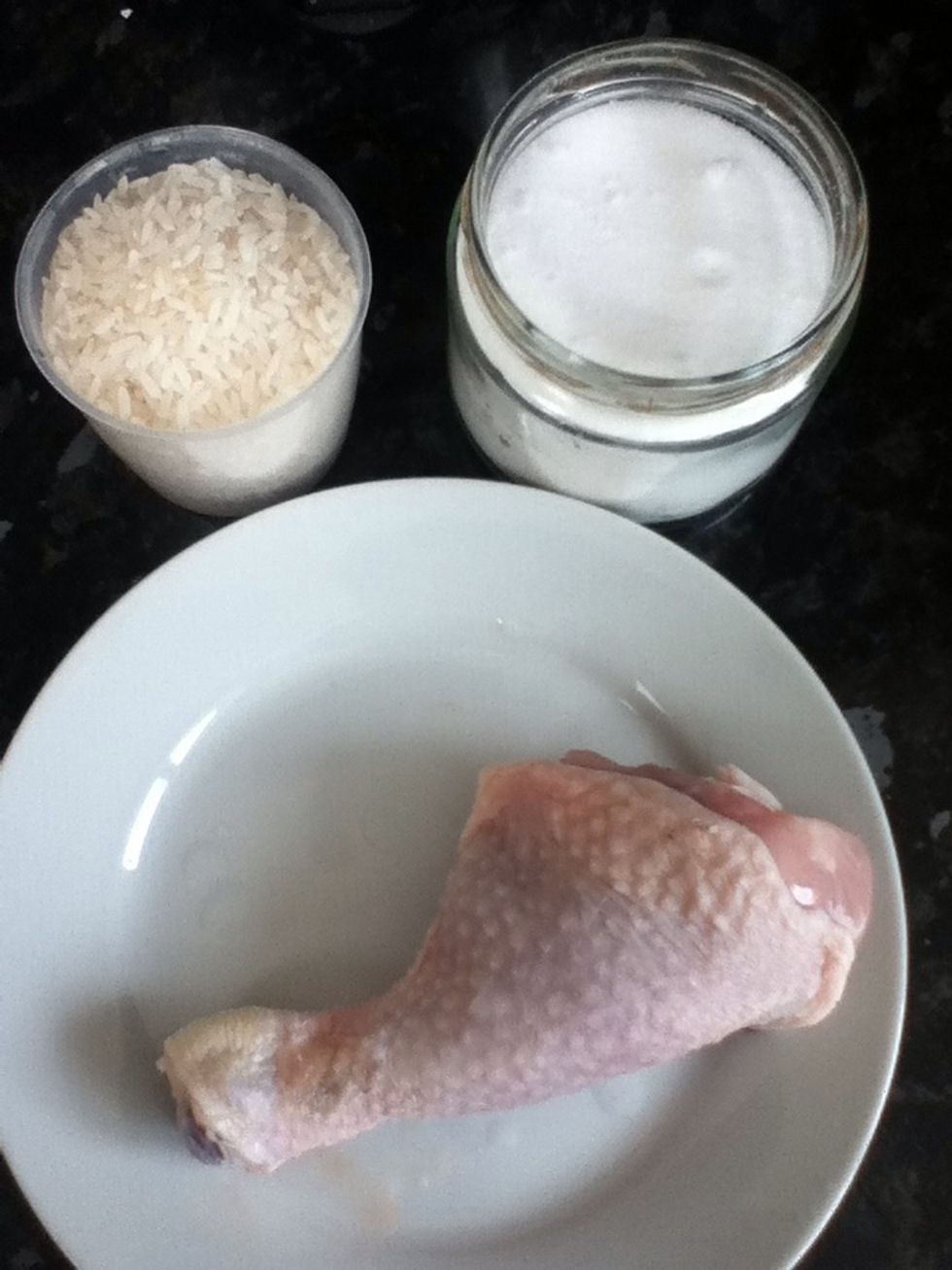 Prepare chicken. Salt. Rice.