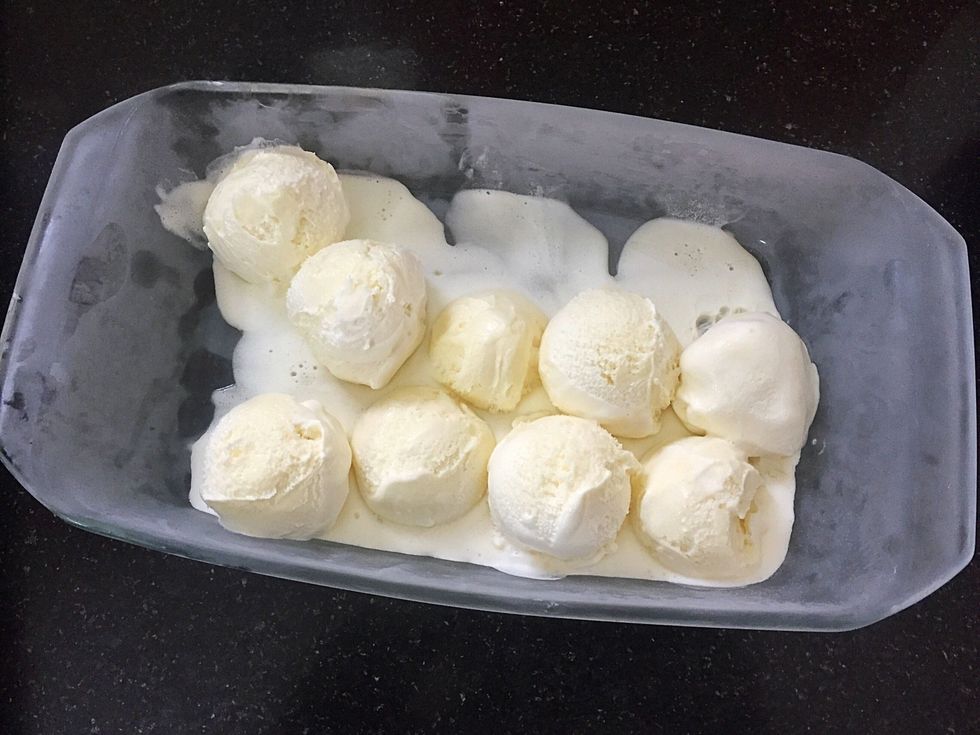Prepare ice cream scoops and deep freeze for 48 hours.