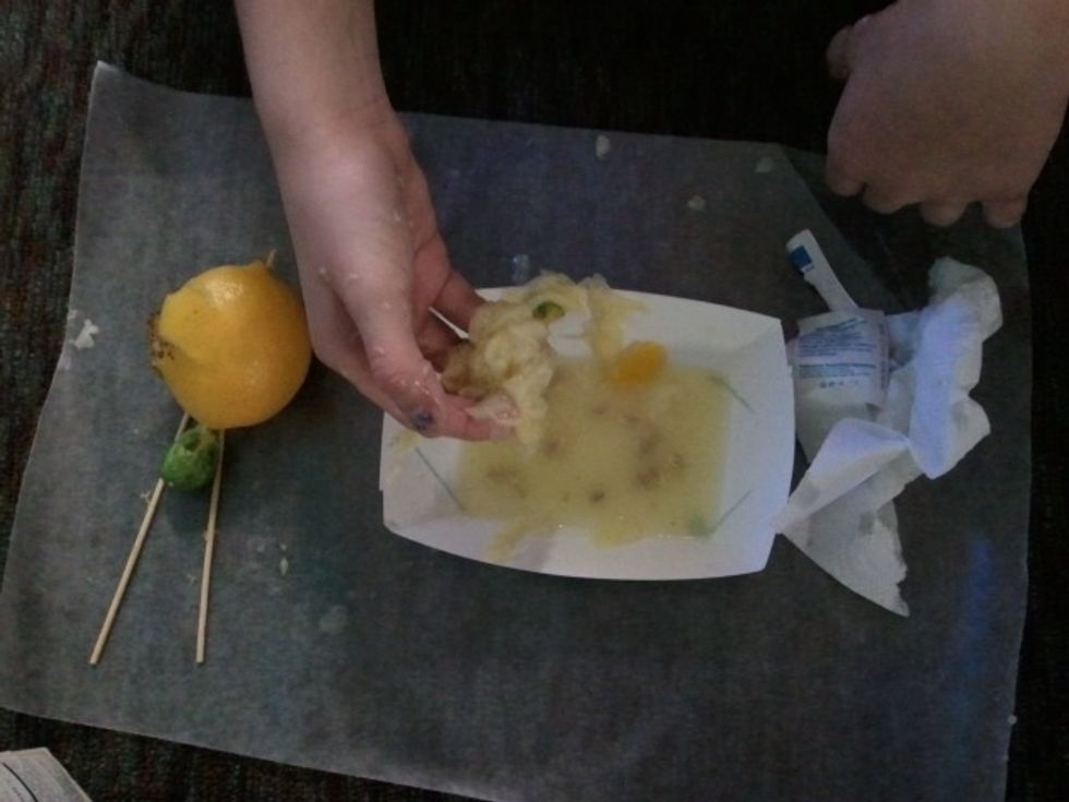 PREPARE INTERNAL ORGANS- Have students remove pulp from their trays and use hands to squeeze out as much liquid as they can without damaging the pulp.  Remember, it's needed in the afterlife.