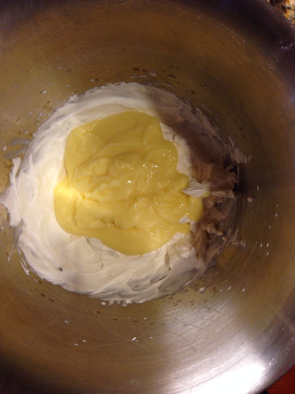 Prepare pudding, whisk together milk and pudding mix, until thick and creamy, and slowly fold it into the whipped cream.