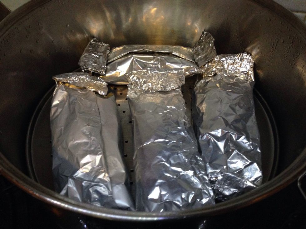 Prepare steamer and steam the pepes for 30 mins.