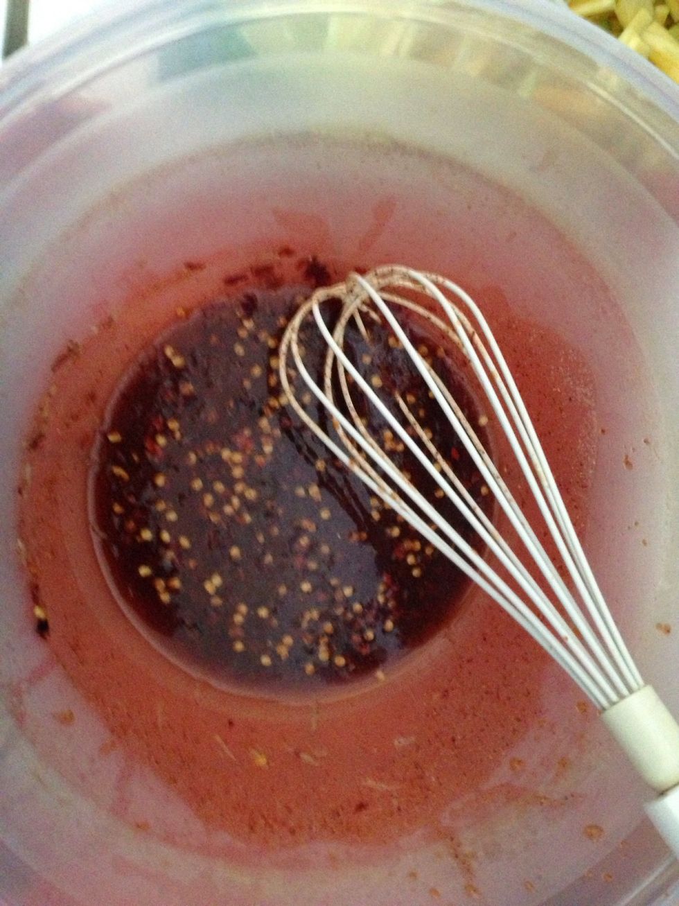 Prepare sweet & spicy dressing by combining...Lime juice, Fish sauce, Sugar, Crushed chili flakes, Chili powder, Tamarind powder (optional). "Whisk or stir" until all ingredients are incorporated.